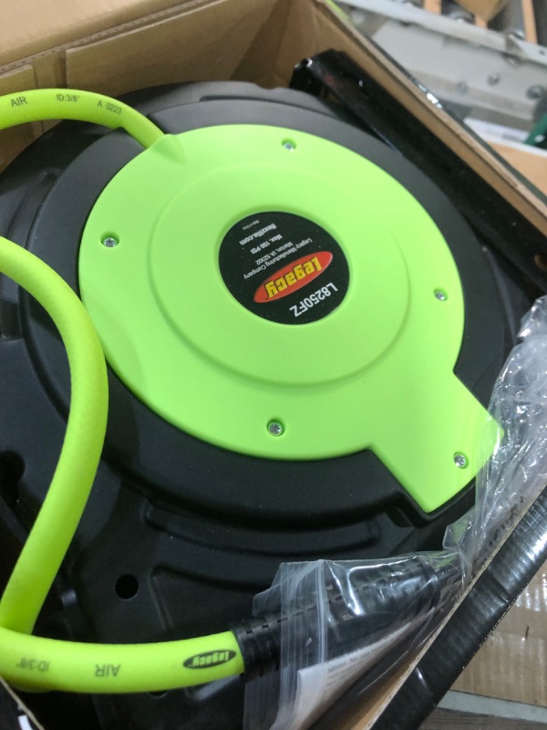 Photo 3 of Flexzilla Retractable Enclosed Plastic Air Hose Reel, 3/8 in. x 50 ft., Heavy Duty, Lightweight, Hybrid, ZillaGreen - L8250FZ