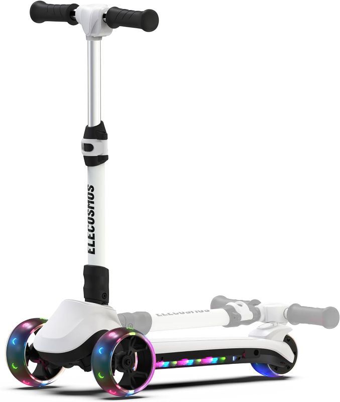 Photo 1 of Foldable Electric Scooter for Kids Ages 3-12, Thumb Throttle, Flash Deck & 3 Extra Wide Light Up Big Wheels, 3 Heights Adjustable, 5 MPH Safe Speed, Super Lightweight Kick Scooter for Kids