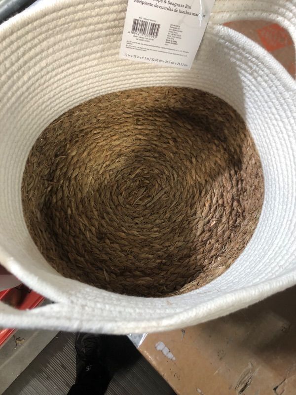 Photo 1 of allen + roth Rope and sea grass 12-in W x 9.5-in H x 12-in D Beige and Natural Sea Grass Basket