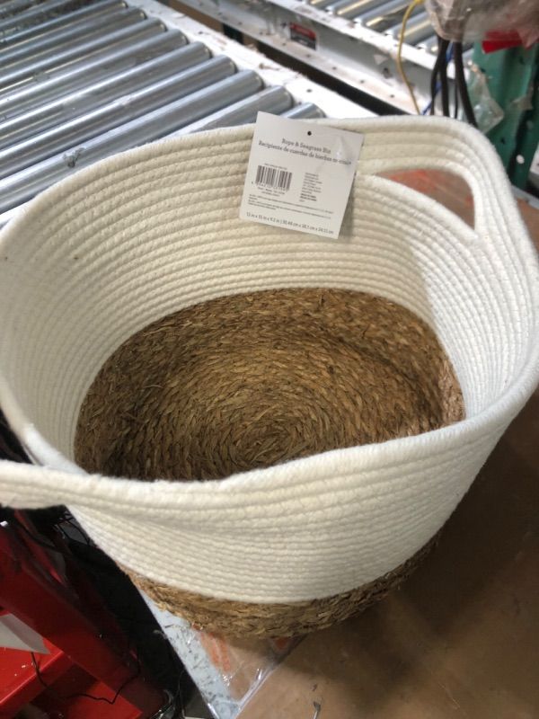 Photo 1 of allen + roth Rope and sea grass 12-in W x 9.5-in H x 12-in D Beige and Natural Sea Grass Basket