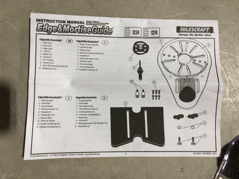 Photo 2 of ***USED - MISSING MOST OF THE PARTS - SEE PICTURES***
Milescraft 1224 Edge & Mortise Guide - Universal Router Guide for Straight or Cylindrical Edges - Built in Mortise Guide