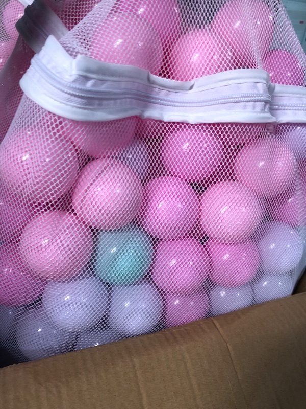 Photo 2 of Amazon Basics BPA Free Crush-Proof Plastic Ball Pit Balls with Storage Bag, Toddlers Kids 12+ Months, 6 Pastel Colors - Pack of 400 6 Pastel Colors 400 Balls