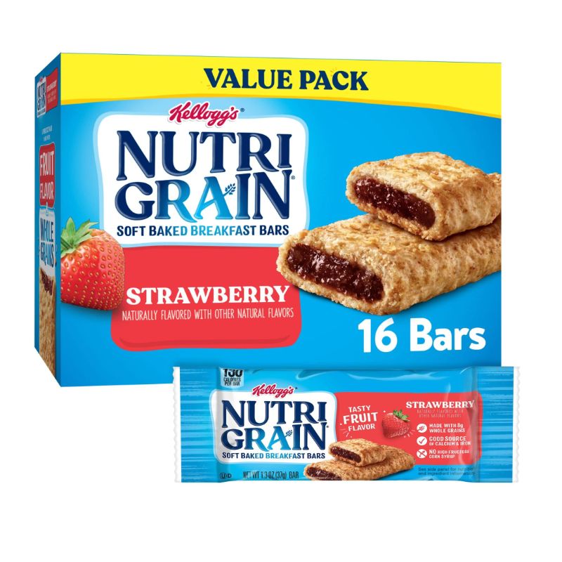Photo 1 of * 3 PACK * Nutri-Grain Soft Baked Breakfast Bars, Made with Whole Grains, Kids Snacks, Value Pack, Strawberry, (3 Boxes, 48 Bars)