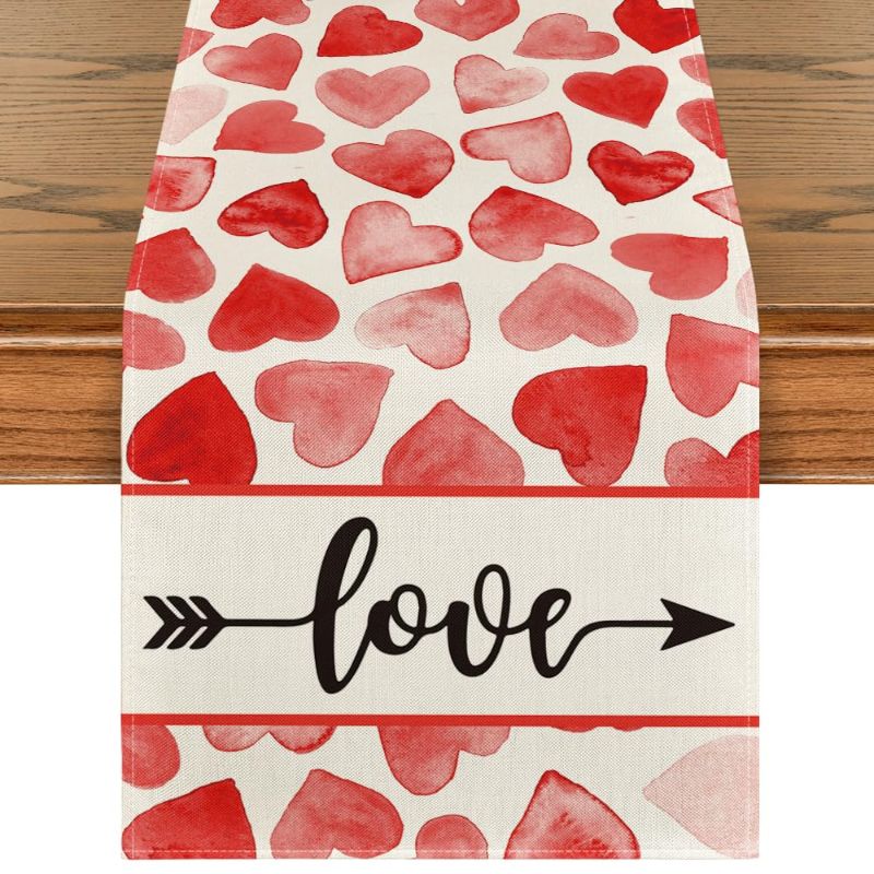 Photo 1 of * SEE NOTES * Artoid Mode Watercolor Heart Arrow Love Valentine's Day Table Runner, Seasonal Anniversary Wedding Holiday Kitchen Dining Table Decoration for Indoor Outdoor Home Party Decor 13 x 90 Inch Table Runner, 13" x 90"