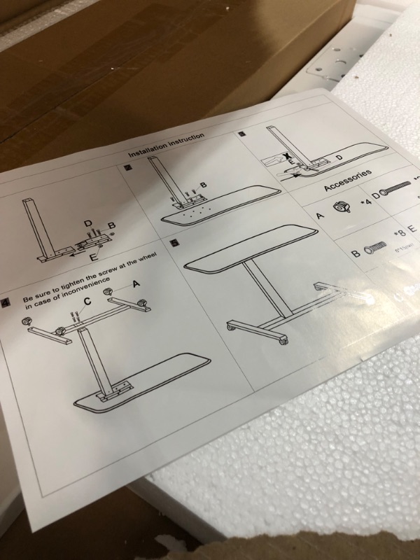 Photo 1 of HIROSHI Reinforced Pneumatic Overbed Table with Lockable Wheels Laptop Workstation Mobile Sitting Standing Desk for Home Office Height Adjustment 29"-44"