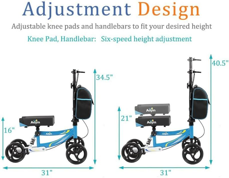 Photo 4 of (READ FULL POST)Aojin Knee Scooter?Steerable Knee Walker Economical Knee Scooters for Foot Injuries Best Crutches Alternative Blue

