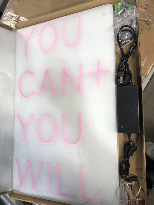 Photo 2 of Neon Signs for Wall Decor | LED Sign | Neon Lights Signs | LED Signs for Bedroom Wall | "You Can + You Will" (Pink Neon Sign, Large)