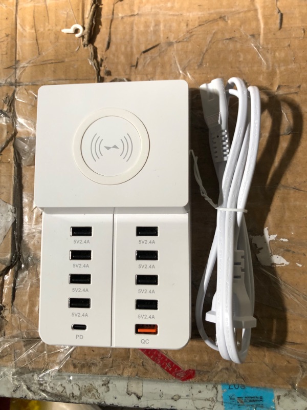 Photo 4 of Charging Station for Multiple Devices - 10 Port Multi USB/PD/QC Charger Station with Wireless Charge Compatible with Cell Phone Tablets and More Electronics