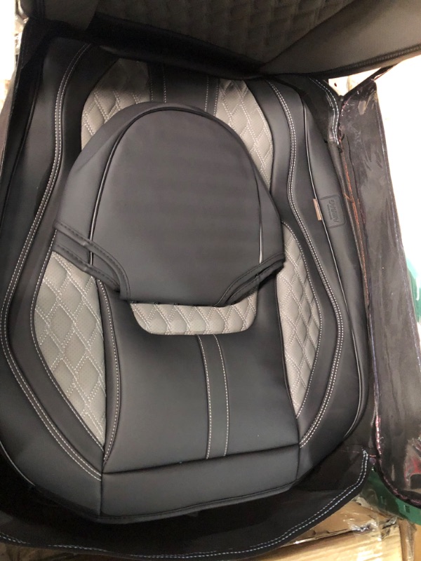 Photo 1 of Coverado Leather Car Seat Covers Full Set, Waterproof Seat Covers for Cars with Lumbar Support Automotive Seat Protector Universal Fit for Most Sedans SUV Pick-up Truck(Black&Gray) Black&Gray FullSet