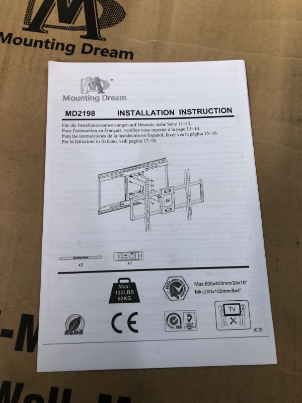 Photo 2 of Mounting Dream TV Wall Mount with Sliding Design for Most 42-86" TV, Full Motion TV Mount with Swivel Articulating Dual Arms, Easy for TV Centering, Max VESA 600x400mm, 132 lbs, MD2198