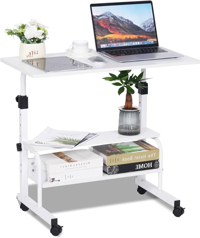 Photo 1 of ***SEE CLERK COMMENTS*** Portable Desk with Wheels, Small Standing Desk Mobile 32 Inch Computer Desk for Small Space, Work Desk for Home Office with Storage Laptop Table Study Student Desk White