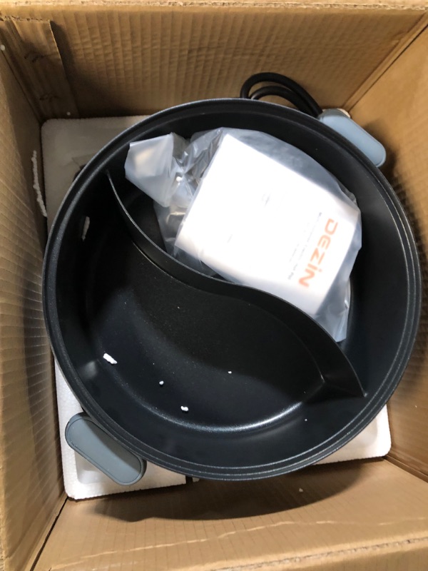 Photo 1 of Dezin Electric Hotpot Pot with Divider, 5L Double-Flavor Shabu Shabu Pot, Dual Sided Removable Non-Stick Electric Pot, 3" Depth Chinese Hot Pot with Multi-Power Control, 2 Silicone Ladles Included