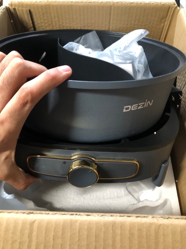 Photo 1 of Dezin Electric Hotpot Pot with Divider, 5L Double-Flavor Shabu Shabu Pot, Dual Sided Removable Non-Stick Electric Pot, 3" Depth Chinese Hot Pot with Multi-Power Control, 2 Silicone Ladles Included