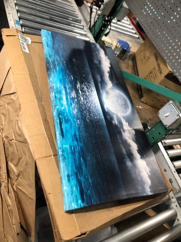 Photo 3 of ***DAMAGED - CREASED - SEE PICTURES***
Sea Canvas Wall Art Blue Clear Ocean Seascape Giclee Artwork Full Moon in Cloud 20"x 40"