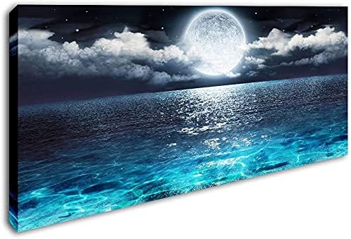 Photo 1 of ***DAMAGED - CREASED - SEE PICTURES***
Sea Canvas Wall Art Blue Clear Ocean Seascape Giclee Artwork Full Moon in Cloud 20"x 40"