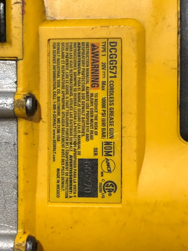 Photo 1 of ***USED - DIRTY - DAMAGED - SEE COMMENTS***
DEWALT 20-Volt MAX Cordless 10,000 PSI Variable Speed Grease Gun (Tool-Only)