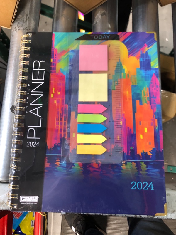 Photo 3 of HARDCOVER 2024 Planner: (November 2023 Through December 2024) 8.5"x11" Daily Weekly Monthly Planner Yearly Agenda. Bookmark, Pocket Folder and Sticky Note Set (Rainbow Cityscape) LARGE: 8.5" x 11"