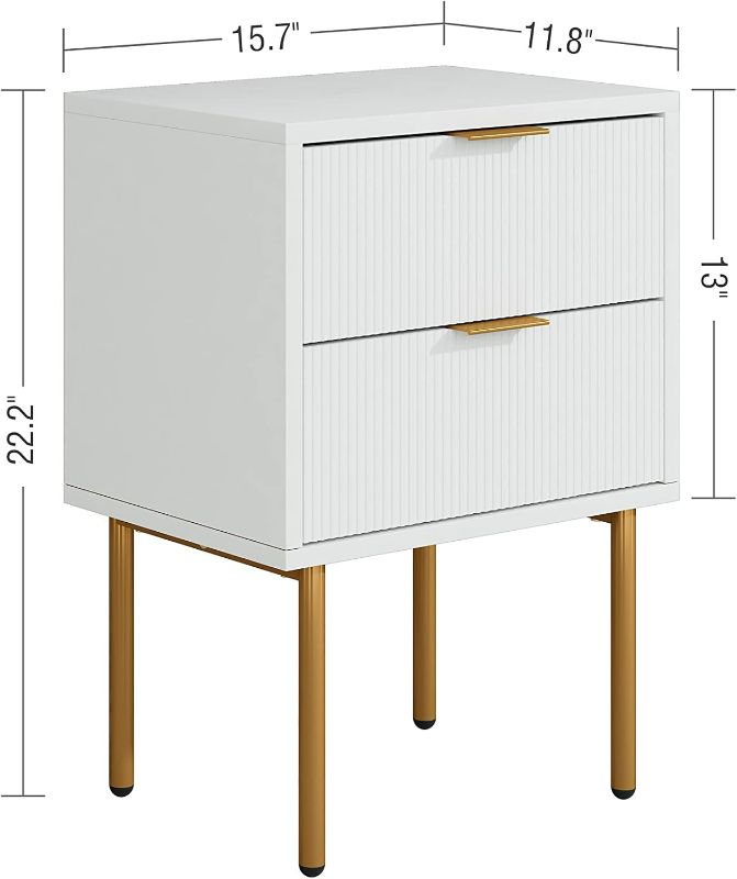 Photo 3 of (READ FULL POST) AEPOALUA Masupu Nightstand, 2 Drawer Dresser for Bedroom, Small Side Table with 2 Drawers, Bedside Furniture, Night Stand, End Table with Gold Frame for Bedroom,Living Room,White