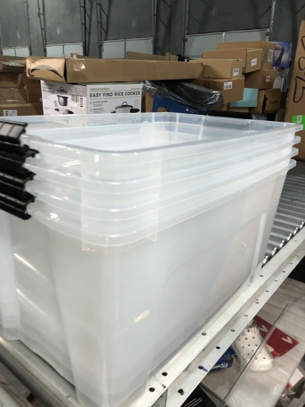 Photo 2 of ** SEE NOTES IRIS USA 72 Qt. Plastic Storage Bin Tote Organizing Container with Durable Lid and Secure Latching Buckles, Stackable and Nestable, 4 Pack, Crystal Clear 72 Qt. - 4 Pack, Crystal Clear