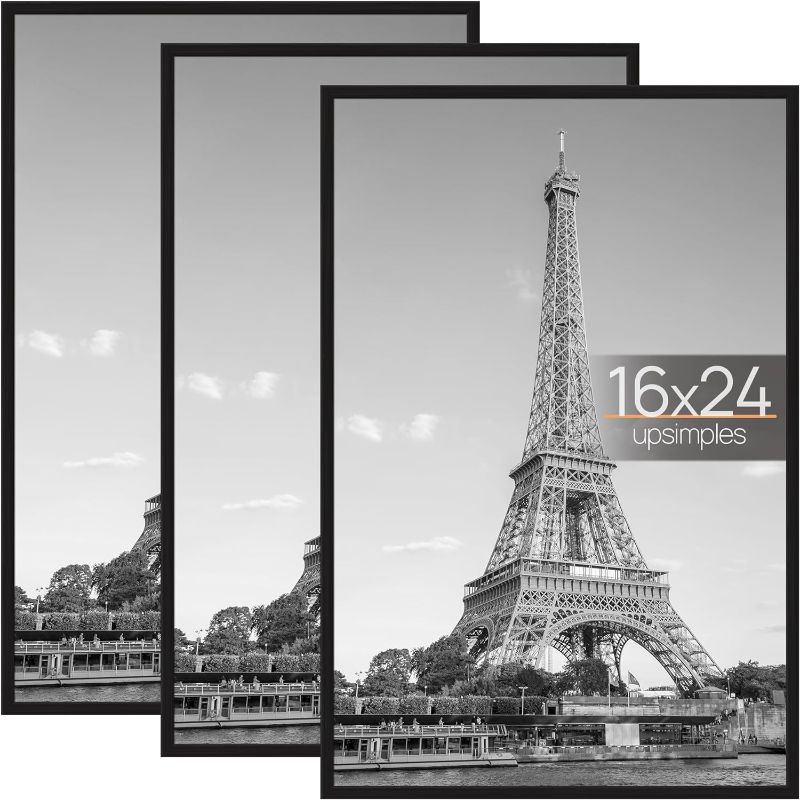 Photo 1 of upsimples 16x24 Frame Black 3 Pack, Poster Frames 16 x 24 for Horizontal or Vertical Wall Mounting, Scratch-Proof Wall Gallery Photo Frame