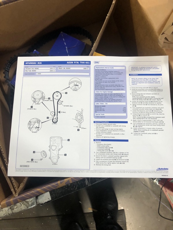 Photo 4 of AISIN TKK-001 OE Timing Belt Kit