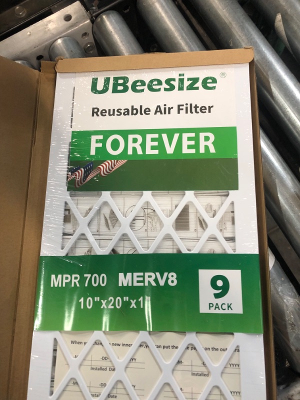 Photo 2 of UBeesize New Reusable Air Filter 10x20x1 (9-Pack) MERV 8 MPR 700 AC/HVAC Furnace Air Filters (Actual Size: 9.50 x 19.50 x 0.75 Inches) 1x Reusable Plastic Frame+9 x Filter Replacements 10x20x1 1 frame + 9 Filters MERV8