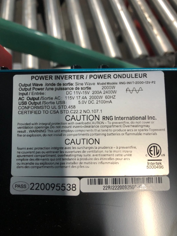 Photo 2 of ***MISSING CONTROLLER***
Renogy 2000W Pure Sine Wave Inverter 12V DC to 120V AC Converter for Home, RV, Truck, Off-Grid Solar Power Inverter 12V to 110V with Built-in 5V/2.1A USB Port, AC Hardwire Port, Remote Controller Converter 2000W