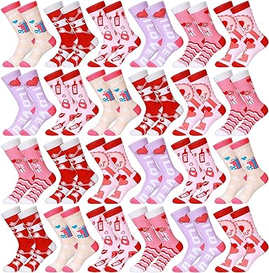 Photo 1 of 12 Pairs Valentine's Day Socks Cotton Love Socks Womens Socks Valentine's Day Theme Patterned Socks for Holiday