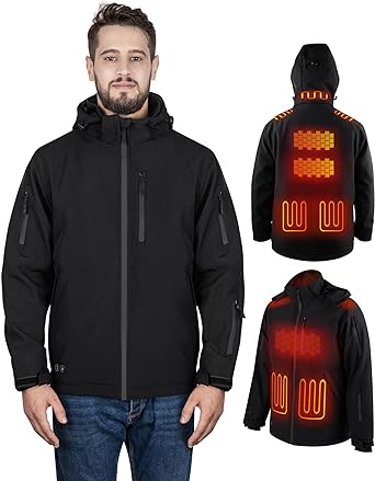 Photo 1 of Heated Jacket for Men with 16000mAh Battery Pack, Winter Windproof Electric Insulated Men's Heating Coat with Detachable Hood