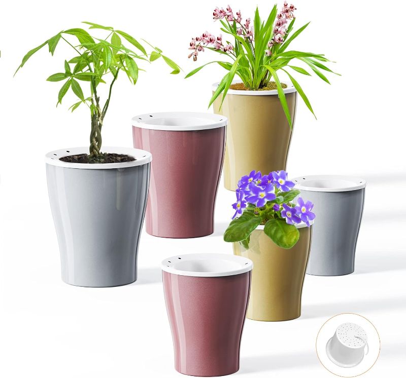 Photo 1 of ***READ NOTES*** Plastic HEMOPLT Plant Pots s - 5" / 6.7" Planters for Indoor Plants - Pack of 6 Flower Pots - African Violet Pots -