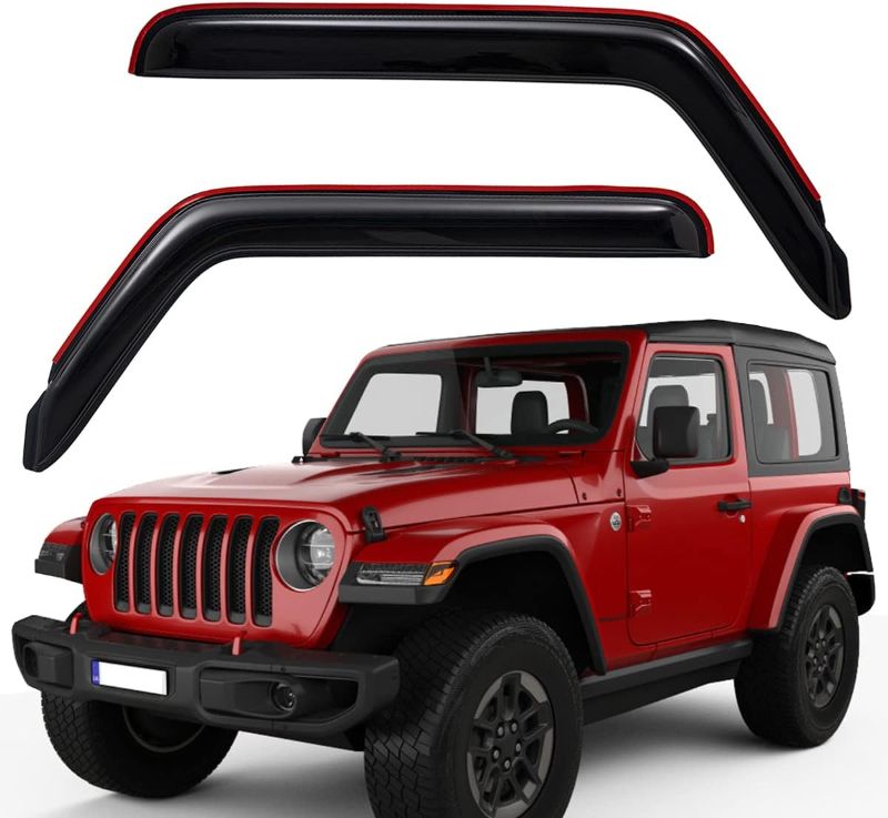 Photo 1 of Lightronic WV192467 In-Channel Side Window Visor Deflector Rain Guard, Dark Smoke Shatterproof, 2PCS Set for 2018-2022 Jeep Wrangler (JL) Rubicon/Sport/Sport S 2-Door & 2020-2022 Jeep Gladiator 2-Door