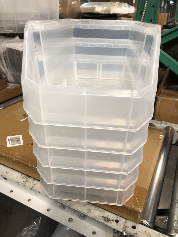 Photo 2 of **TWO BINS HAVE COSMETIC DAMAGE  Akro-Mils 08212SCLAR 30210 AkroBins Plastic Storage Bin Hanging Stacking Containers, (5-Inch x 4-Inch x 3-Inch), Clear, 6-Pack 6 Pack Clear