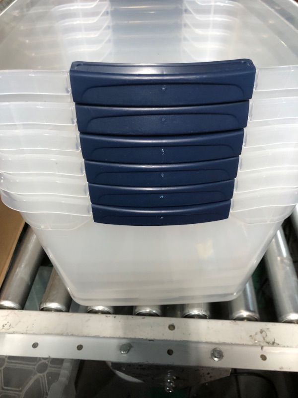 Photo 2 of **MISSING LIDS Rubbermaid Cleverstore Clear 30 Qt/7.5 Gal, Pack of 6 Stackable Plastic Storage Containers with Durable Latching Clear Lids, Visible Storage, Great for Closet, Laundry, and Kitchen Storage 30 Qt - 6 Pack