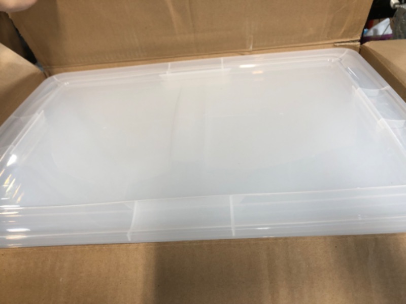 Photo 1 of (READ FULL POST) IRIS USA 28 Qt. Plastic Storage Container Bin with Latching Lid, Stackable Nestable Shoe Box Tote Shoebox Closet Organization School Art Supplies - Clear, 6 Pack 28 Qt. - 6 Pack, Clear