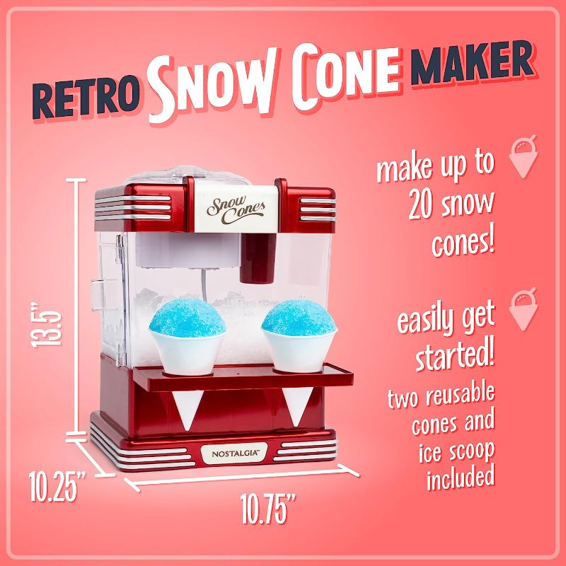 Photo 2 of **MISSING SCOOP AND PLASTIC SNOWCONE CUPS** MINOR SCRATCHES**
Nostalgia Retro Table-Top Snow Cone Maker,  Retro Red