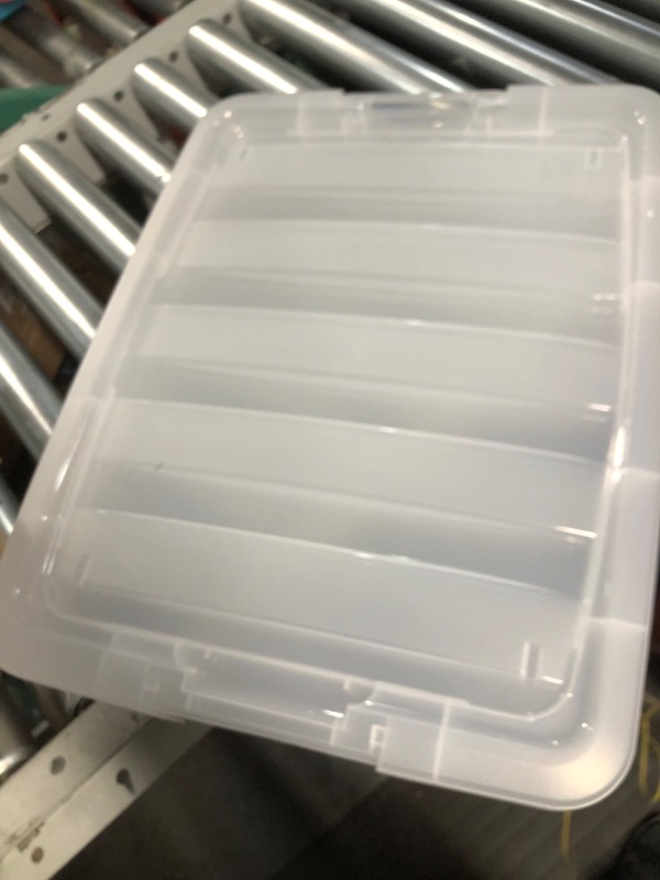 Photo 4 of **DAMAGED / STILL FUNCTIONAL IRIS USA 40 Qt. Plastic Storage Bin Container with Durable Lid and Secure Latching Buckles, 4-Pack, Sturdy Stackable Nestable Organizer Tote with Pull Handle for Easy Access and Storage, Clear 40 Qt. - 4 Pack Clear