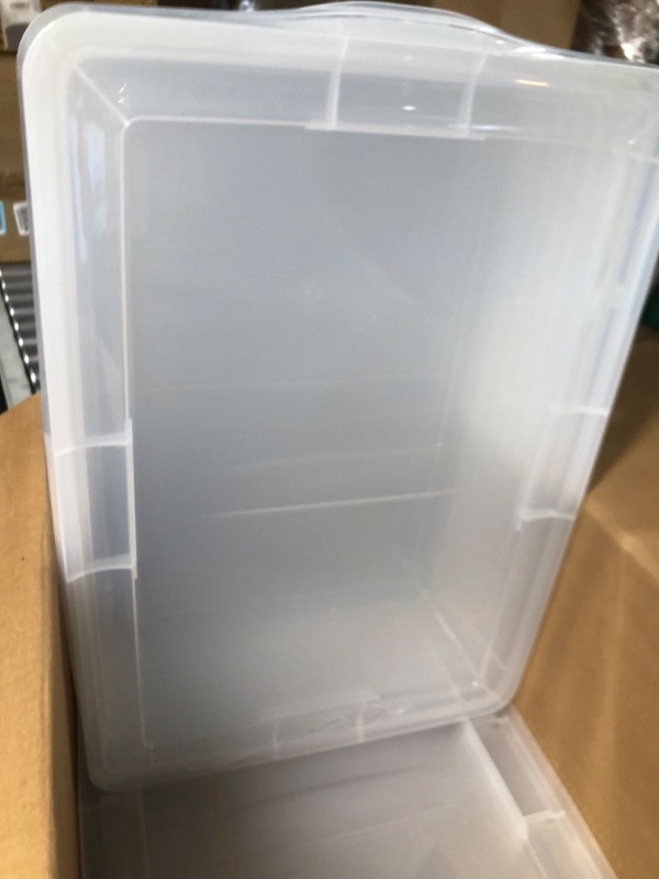 Photo 2 of ***DAMAGED/ STILL FUNCTIONAL IRIS USA 28 Qt. Plastic Storage Container Bin with Latching Lid, Stackable Nestable Shoe Box Tote Shoebox Closet Organization School Art Supplies - Clear, 6 Pack 28 Qt. - 6 Pack, Clear