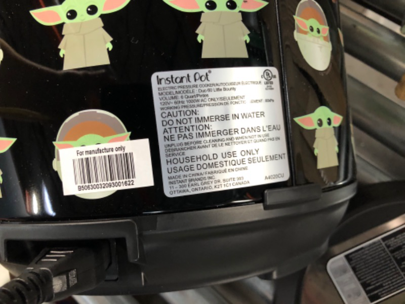 Photo 5 of ***DAMAGED - SEE COMMENTS***
Instant Pot Star Wars 6Qt Duo Little Bounty, Black