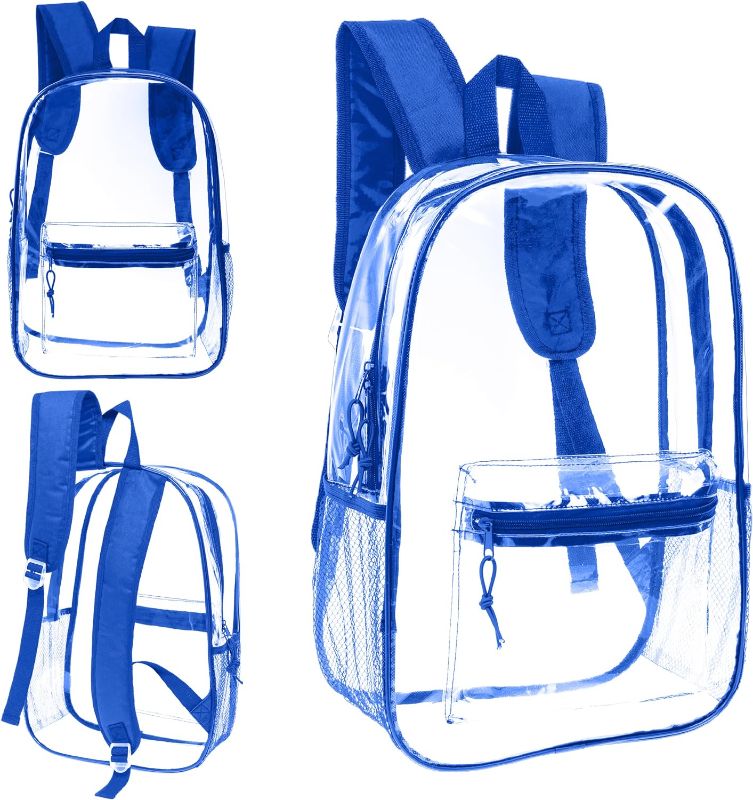 Photo 1 of Moda West Clear PVC Backpack, Blue - Heavy Duty Transparent Backpack with Padded Shoulder Straps