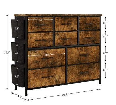 Photo 3 of (NON-REFUNDABLE) Fabric Dresser for Bedroom 10 Drawer Dresser with Shelves, Storage Tower with Fabric Bins, Chest of Drawers for Closet Hallway Living Room
