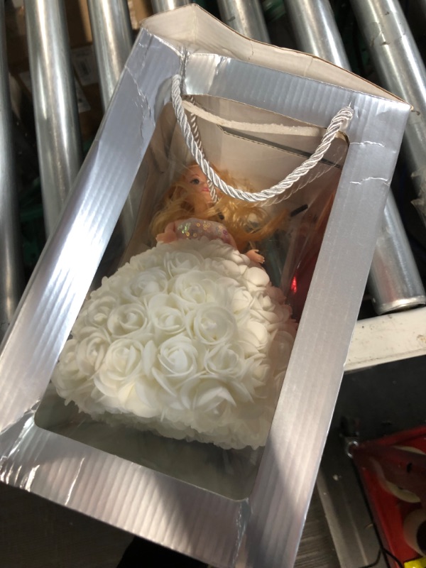 Photo 2 of MACTING Birthday Day Gifts for Her, White Artificial Rose Princess with Box&I Love You Necklace&String Light&Card&Balloon for Daughter Kids Girls Girlfriend Wife Mom White Doll