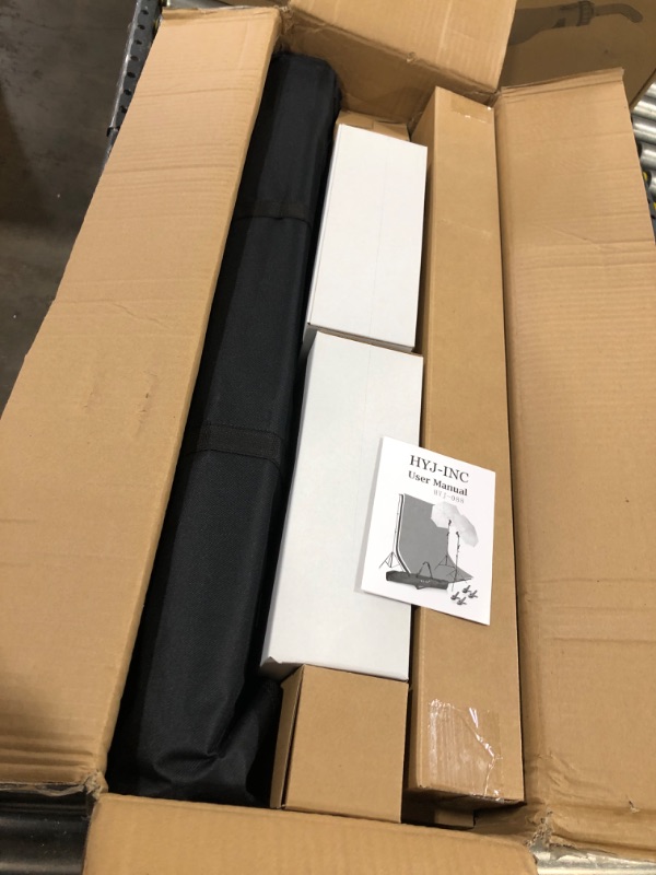 Photo 1 of HYJ-INC Photography Photo Video Studio Background Stand Support Kit with 3 Muslin Backdrop Kits (White/Black/Chromakey Green Screen Kit),1050W 5500K Daylight Umbrella Lighting Kit with Carry Bag Photography Umbrella Lighting Kit With 3 backdrops