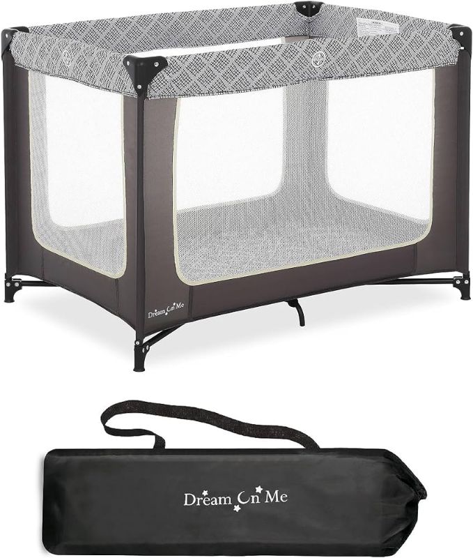 Photo 1 of Dream On Me Zodiak Portable Playard in Grey and Green, Lightweight, Packable and Easy Setup Baby Playard, Breathable Mesh Sides and Soft Fabric - Comes with a Removable Padded Mat Grey/Green