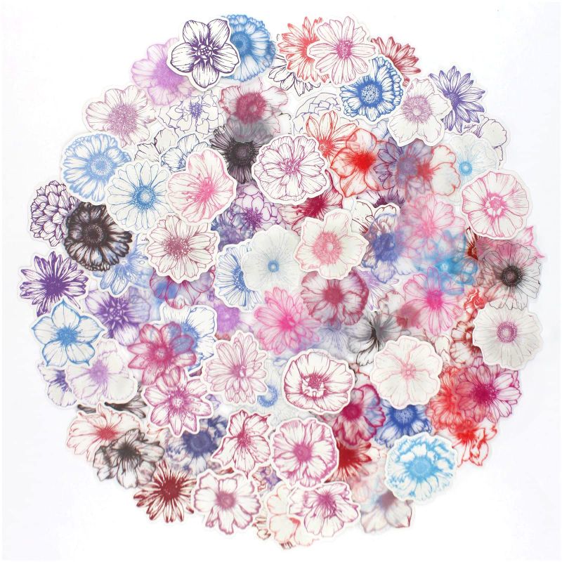 Photo 1 of 120Pcs Vintage Floral Stickers for Scrapbooking,Junk Journaling Supplies,Dwpetzo Watercolor Translucent Flower Sticker for Adults,Women,Teen Girls,DIY Crafts Art