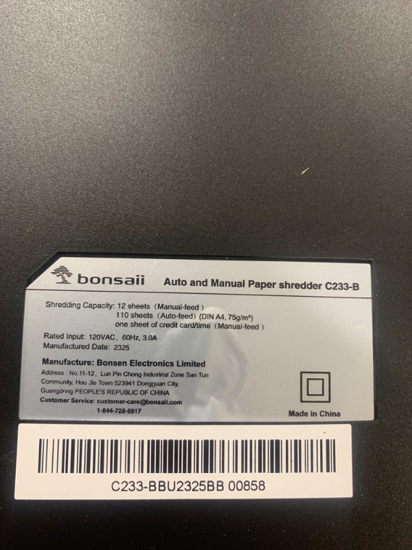 Photo 3 of Bonsaii Office Paper Shredder, 110-Sheet Autofeed Heavy Duty Paper Shredder, 30 Minutes Micro Cut Home Office Shredders with 4 Casters, P-4 Security Level&6.1 Gallon Large Bin (C233-B) 1 10 Sheet-Autofeed-New