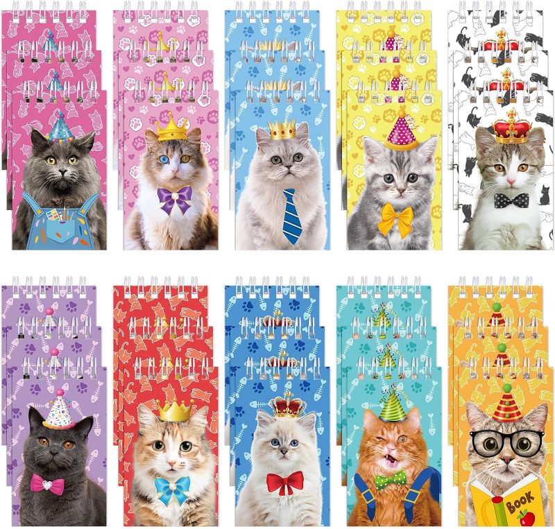 Photo 1 of Colarr 100 Pieces Cute Cat Mini Notepad 2.36 x 3.94 Inch Animal Small Spiral Pocket Notebook PET Cat Memo Spiral Tiny Notebooks for Party Goodie Bags Kids Office Classroom, 20 Sheets, 10 Styles