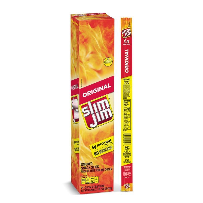 Photo 1 of Slim Jim Giant Smoked Meat Stick, Original Flavor, Keto Friendly, 0.97 Ounce (Pack of 24)