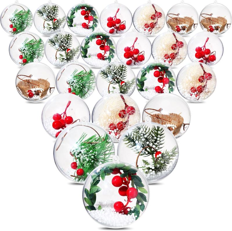 Photo 1 of 24 Sets Clear Ornament Ball Craft, Hanging Fillable Plastic Balls Christmas Ornaments with DIY Accessories for Christmas Tree Ornaments New Year Holiday Wedding Party Decoration(3.15'') 