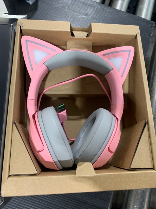 Photo 2 of Razer Kraken Kitty V2 BT Wireless RGB Headset: Chroma RGB Kitty Ears & Earcups - Bluetooth 5.2-40 mm Drivers - Noise-Cancelling Mics - Lightweight - 40 Hr Battery w/Type C Charging - Quartz Pink