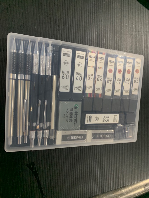 Photo 2 of FourCandies 25PCS Art Mechanical Pencil Set with Case, 3PCS Metal Artist Lead Pencil 0.5, 0.7, 0.9 mm & 3PCS 2mm Lead Holder(HB 2H 2B 4B Color) with 432PCS Graphite Lead Refills for Drawing Sketching